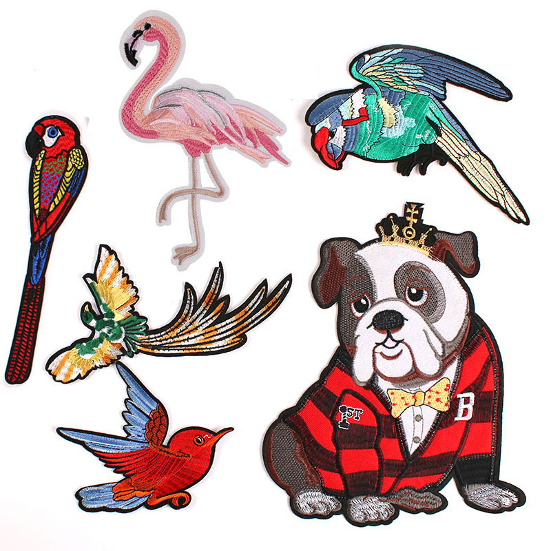 Embroidery cloth sticker clothing accessories badge Iron on patches sticker flamingo parrot phoenix starling dog red bird
