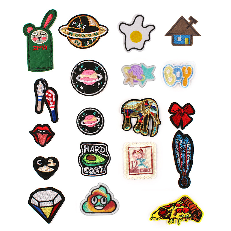 Poached Egg Bow Pizza Planet Diamond Elephant Embroidery Cloth Sticker Clothing Accessories Badge Iron on patches Sticker