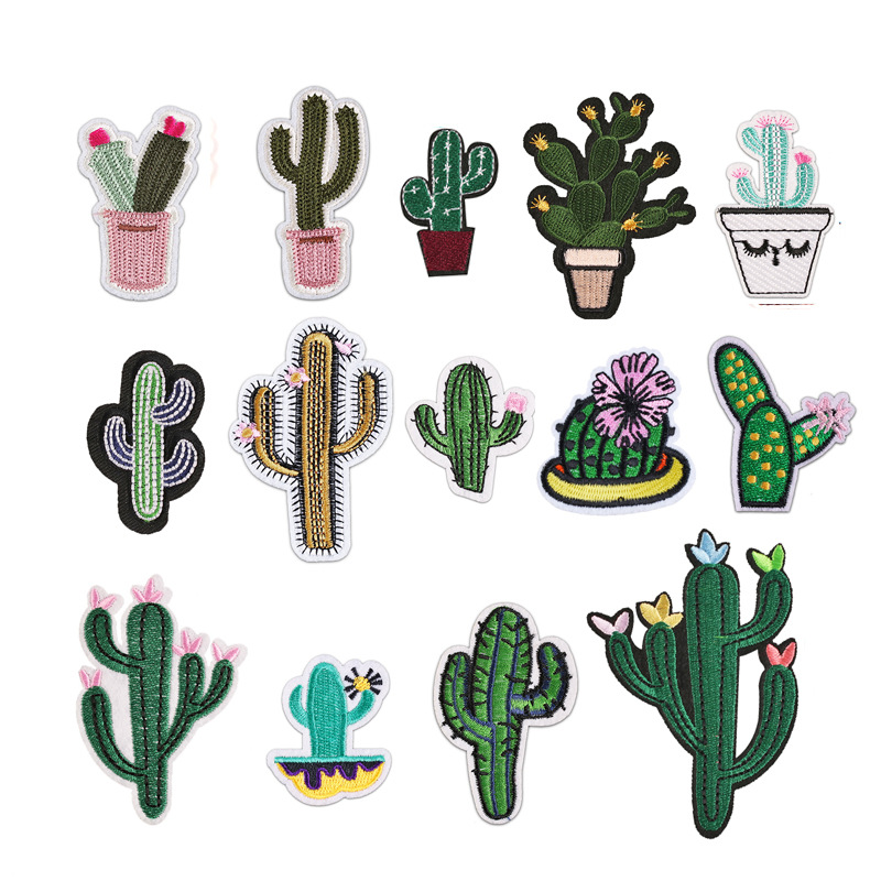Cactus flower gold green plant embroidery cloth sticker clothing accessories badge Iron on patches sticker