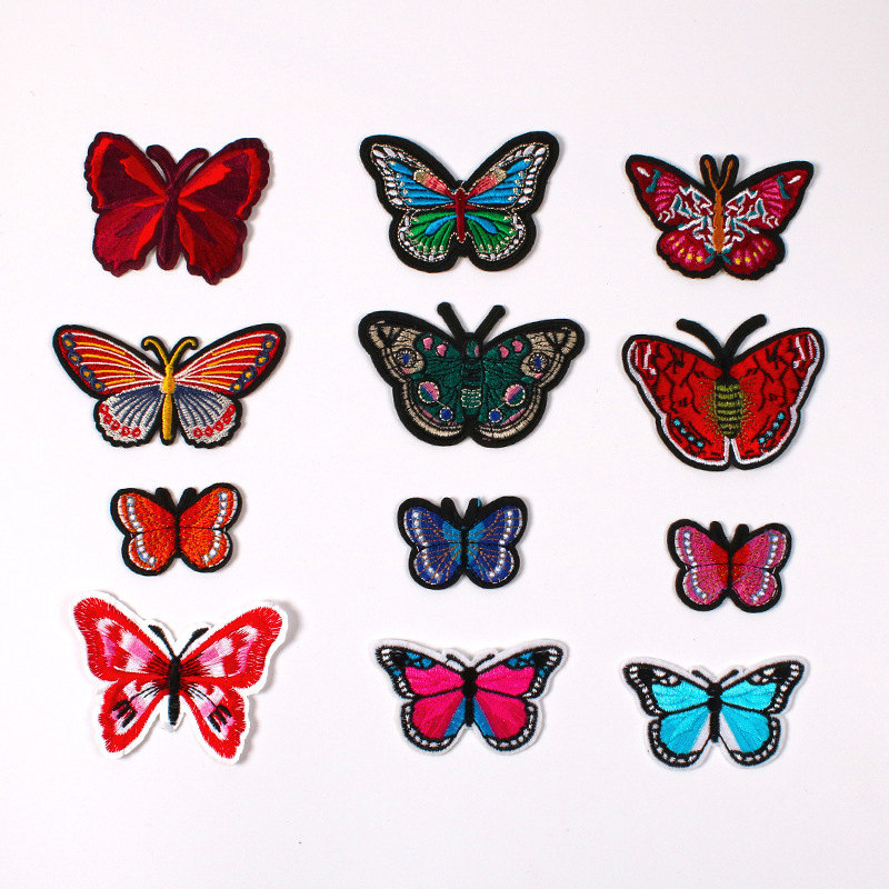 Embroidery cloth sticker, clothing accessories, badge Iron on patches, colorful butterfly red women's bag manufacturer