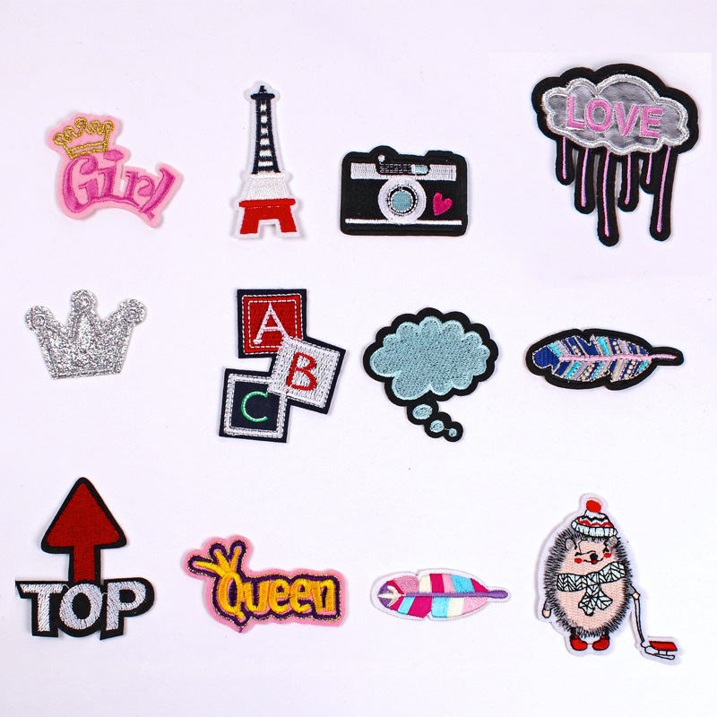 Cloud camera hedgehog feather tower girl embroidery cloth sticker clothing accessories badge Iron on patches