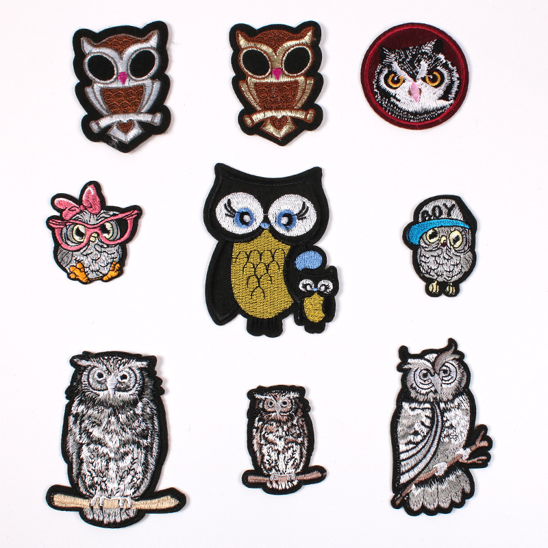 Embroidery Owl Silver Grey Cloth Sticker Clothing Accessories Badge Iron on patches Factory Direct Sales