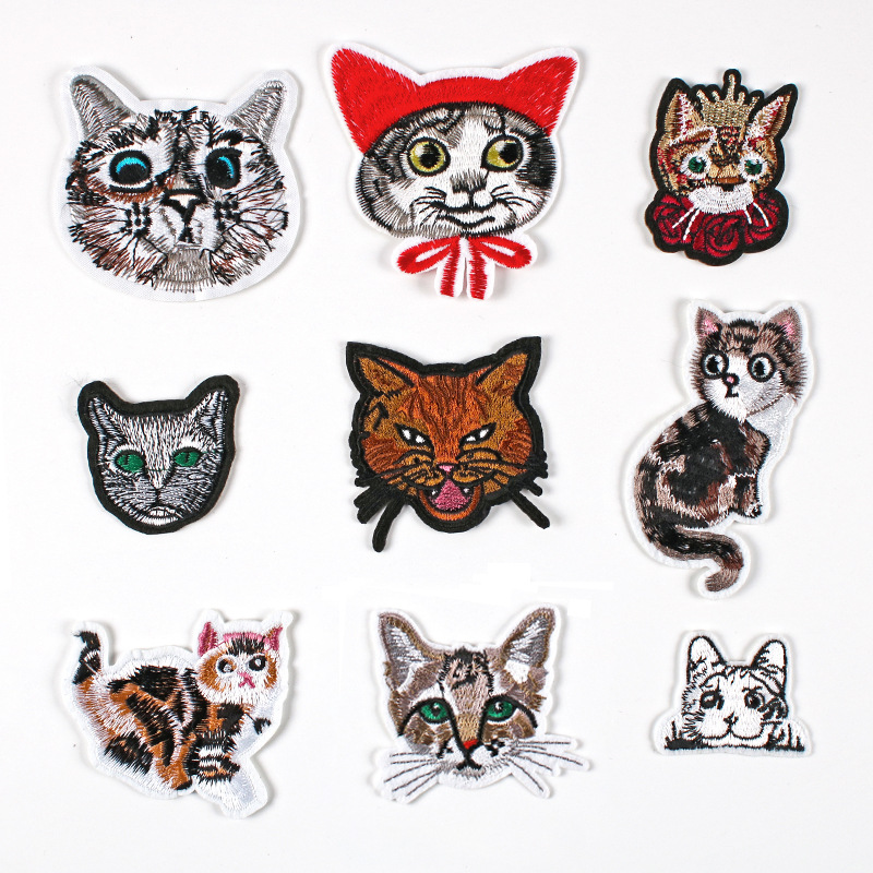 Cartoon cat head cute embroidery cloth sticker clothing accessories badge Iron on patches