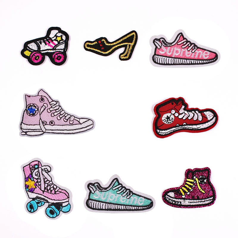 Fashion cartoon shoes high heels embroidery cloth sticker clothing accessories badge Iron on patches