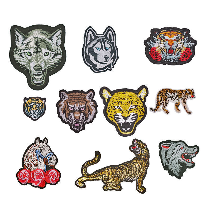 Animal Head Wolf Husky Tiger Leopard Horse Embroidery Cloth Accessories Badge Iron on patches