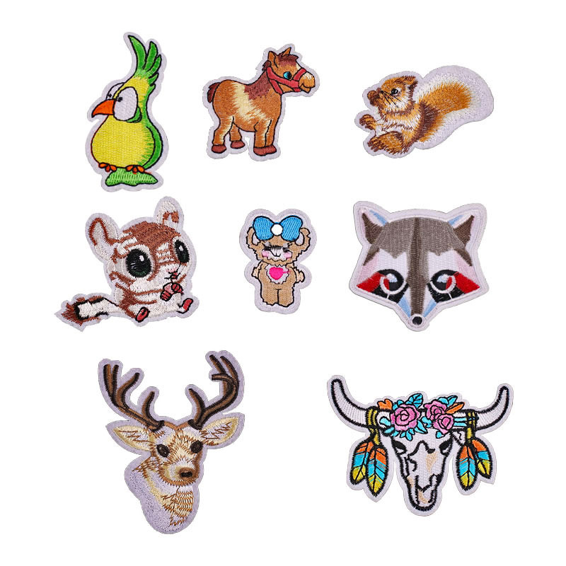Animal fox flower cow head deer head squirrel horse cartoon embroidery cloth sticker clothing accessories badge Iron on patches
