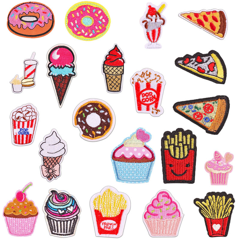 Food Ice Cream Chips Cake Donuts Pizza Embroidery Cloth Stickers Clothing Accessories Badges Iron on patcheses