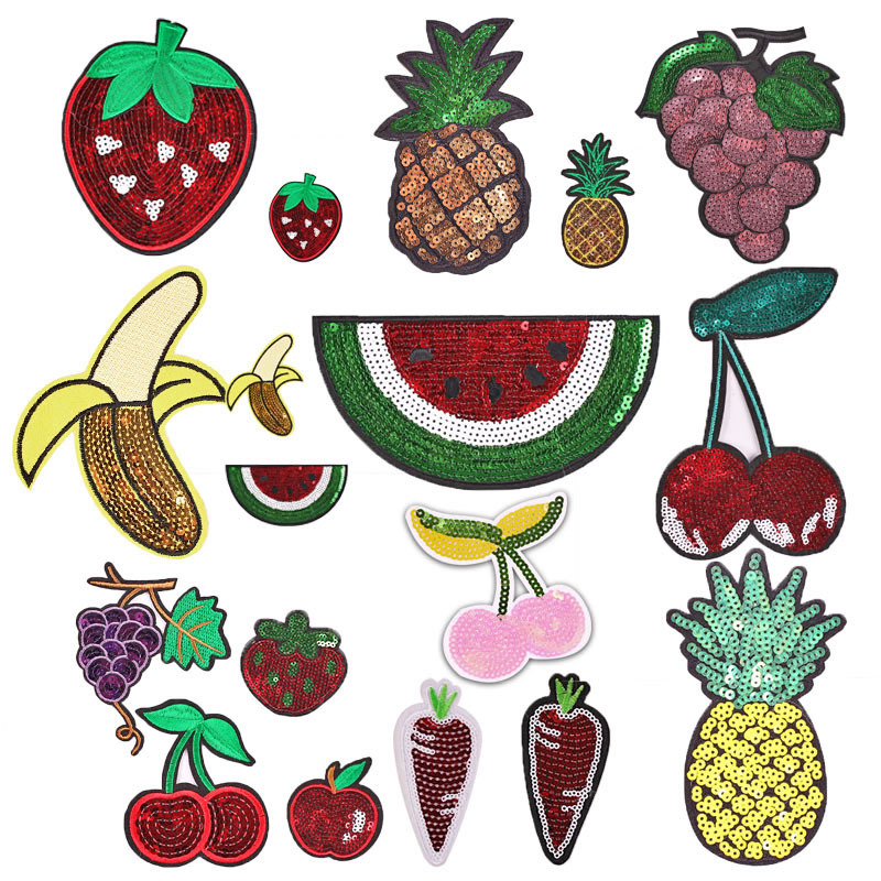 Sequins Fruit Strawberry Cherry Carrot Watermelon Grape Embroidery Cloth Sticker Clothing Accessories Badge Iron on patches Sticker
