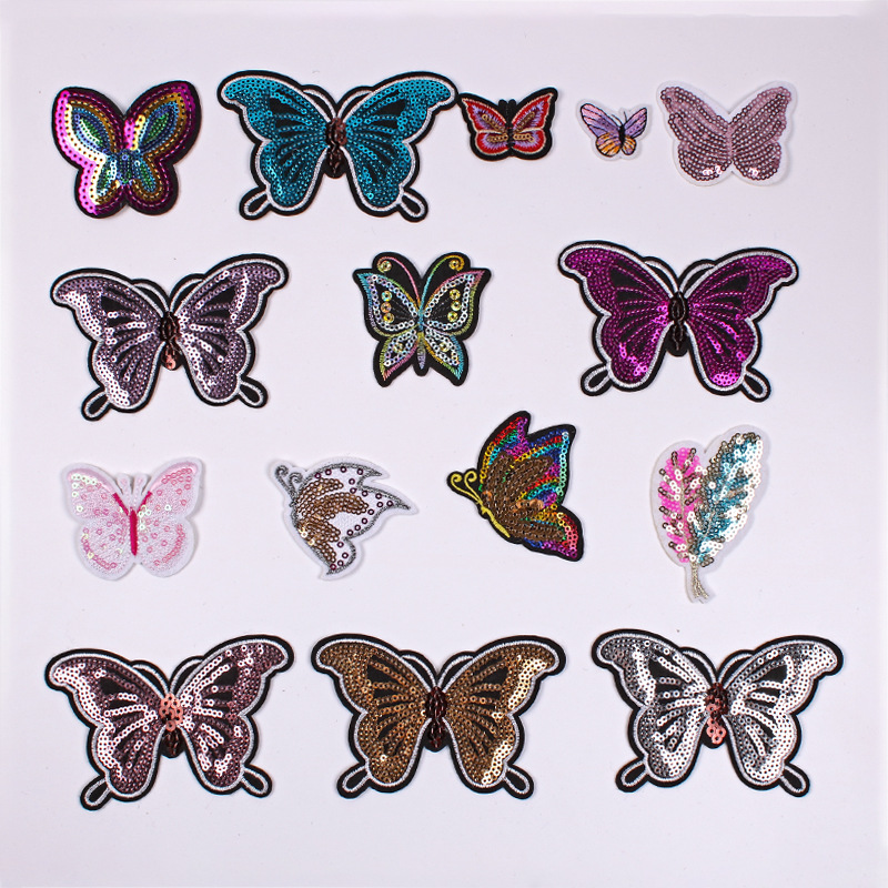 Sequins Colored Butterfly Gold Silver Embroidered Cloth Sticker Apparel Accessories Badge Iron on patches Sticker