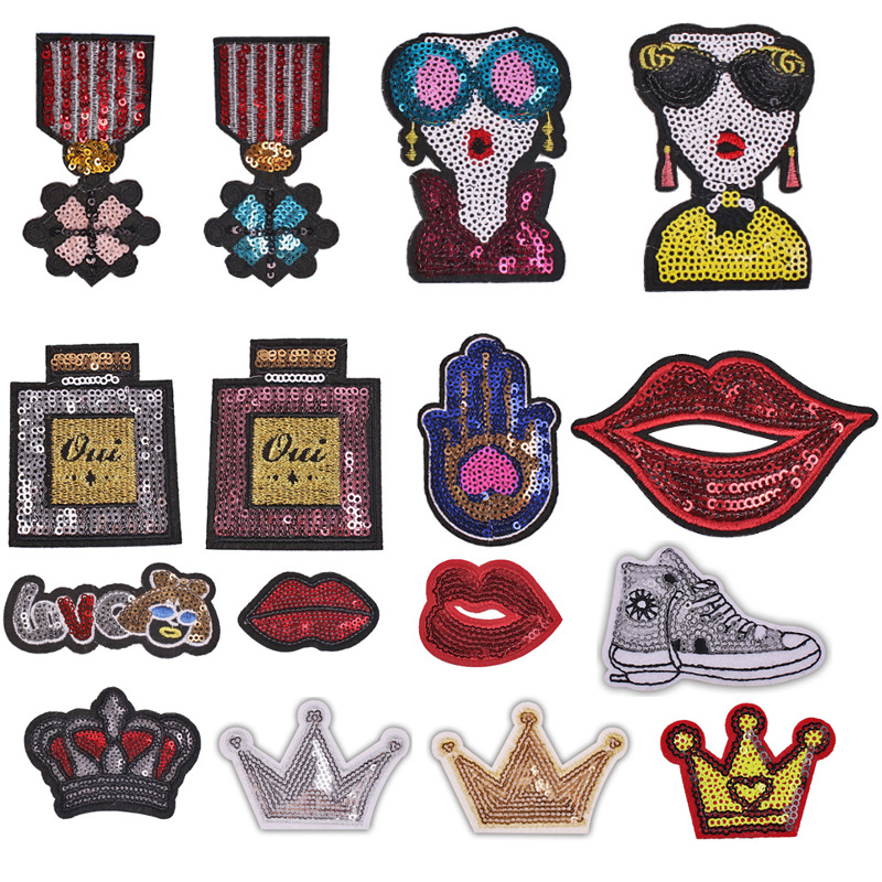 Sequins Perfume Crown Lips Embroidery Cloth Stickers Clothing Accessories Badges Iron on patcheses