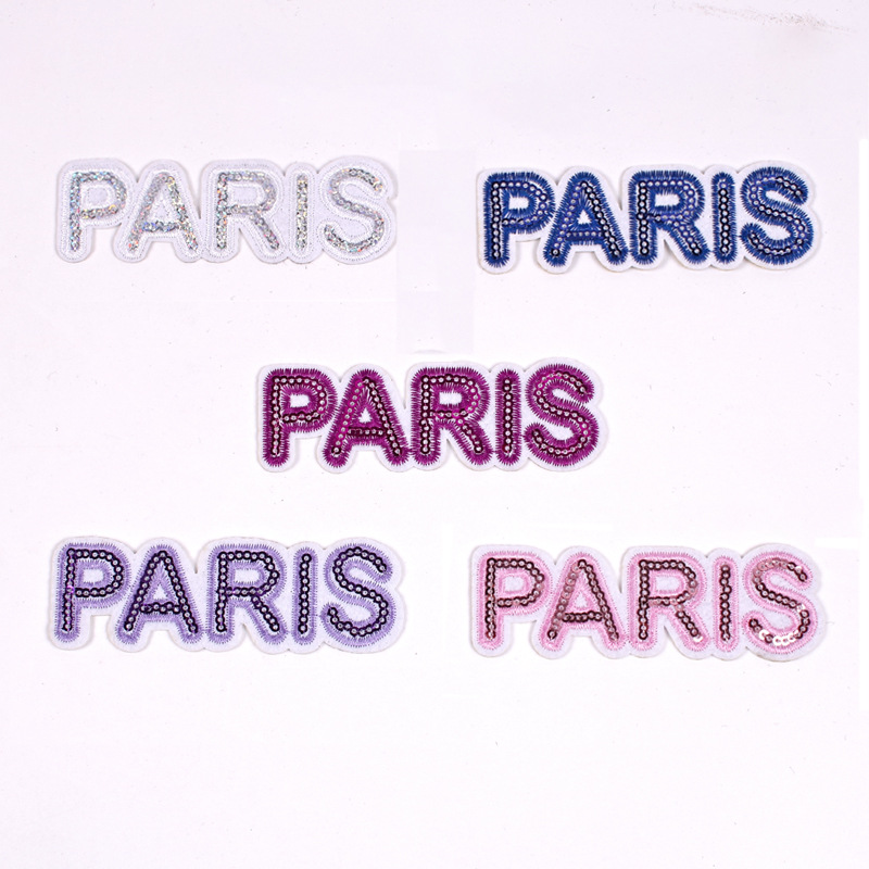 PARIS Sequin Embroidery Paris Embroidery Cloth Sticker Apparel Accessories Badge Iron on patches Sticker