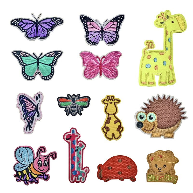 Butterfly Giraffe Hedgehog Bear Ladybug Bee Badge Clothes Iron on patches Sticker Repair Hot Melt Embroidery