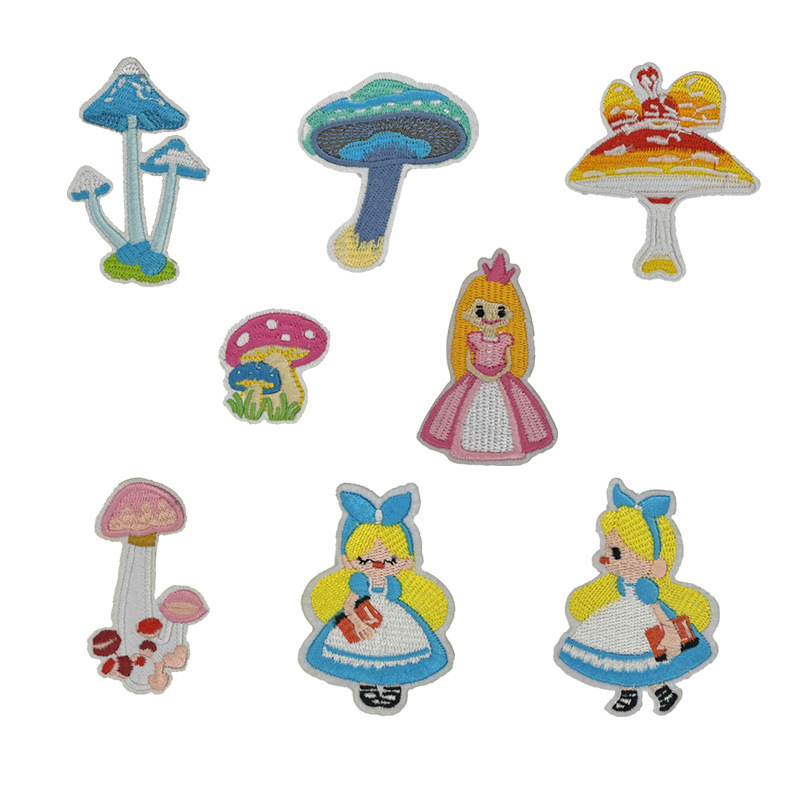 Mushroom blue pink female size basket sewing badge clothes Iron on patches cloth sticker hot melt