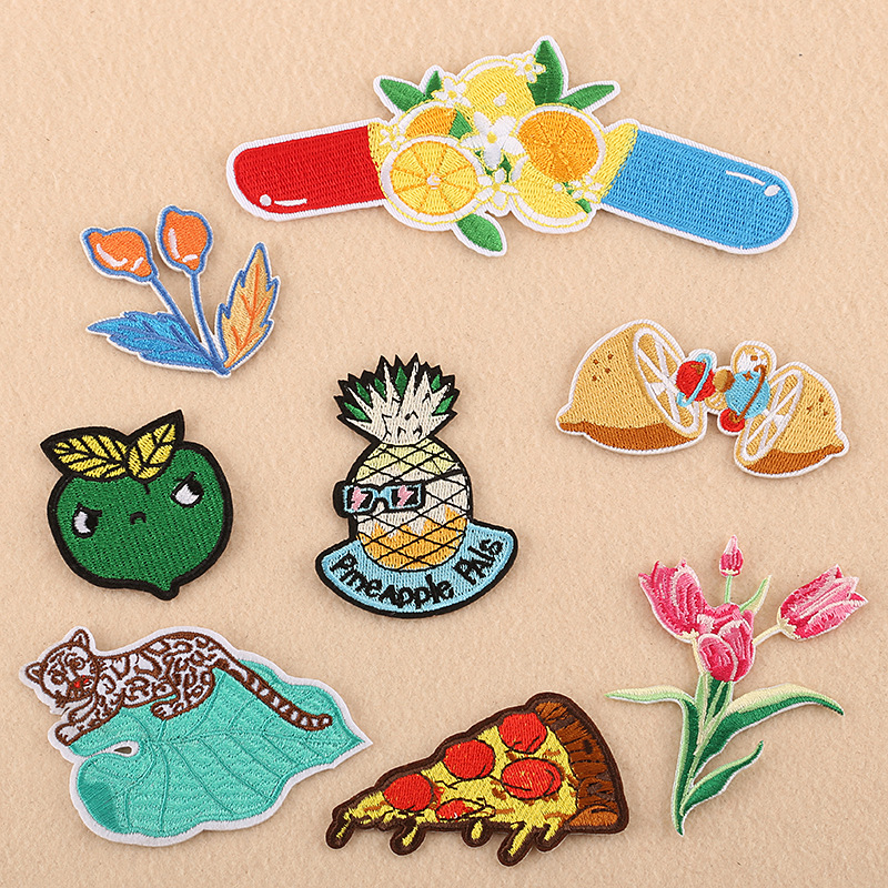 Animal embroidery patch sticker flower pineapple fruit badge luggage clothing accessories embroidery sticker embroidery sticker cloth sticker