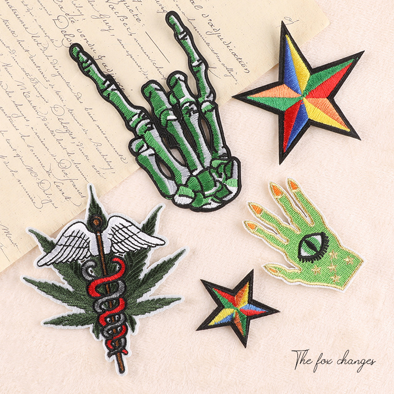 Patch sticker embroidery badge pentagram finger clothing accessories embroidery sticker cloth sticker cloth label