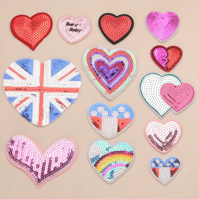 beads embroidered flower label sequins PET love cloth label clothing accessories Valentine's Day series embroidery stickers DIY cloth stickers