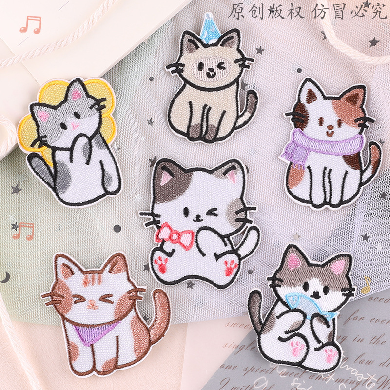 embroidery sticker Iron on patches Clothing accessories Cartoon cat animal badge DIY patch cloth sticker