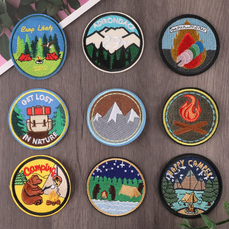 embroidery round badge cartoon outdoor animal patch sticker clothing accessories embroidery cloth sticker