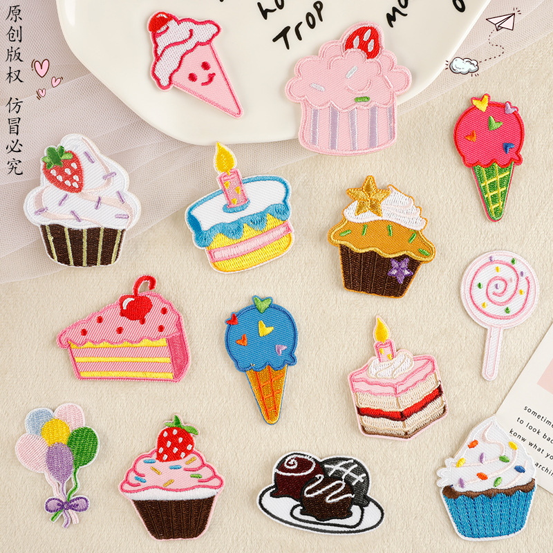 Iron on patches cartoon food cake patch sticker self-adhesive embroidery sticker clothing accessories DIY cloth sticker
