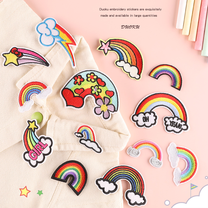 Embroidery Clothing Accessories Embroidery Cloth Stickers Cloud See Rainbow DIY Clothes Patch Embroidery Stickers Embroidery Label