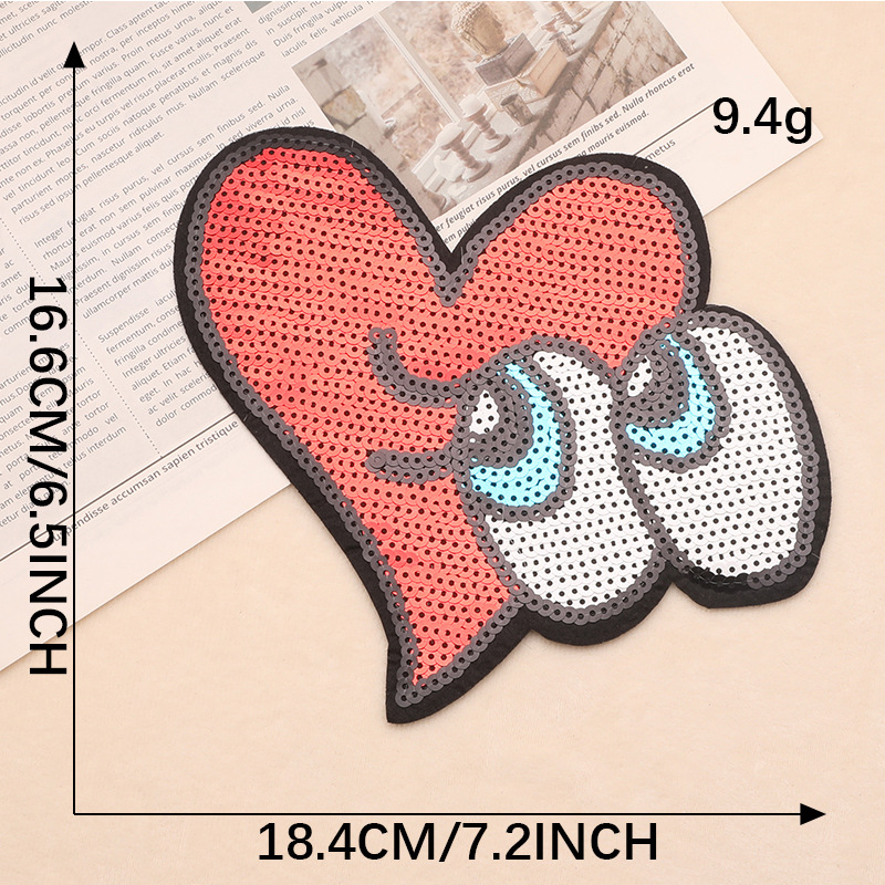 Iron on patches cartoon love cloth label hand account DIY patch sticker clothing accessories eye sequin cloth sticker