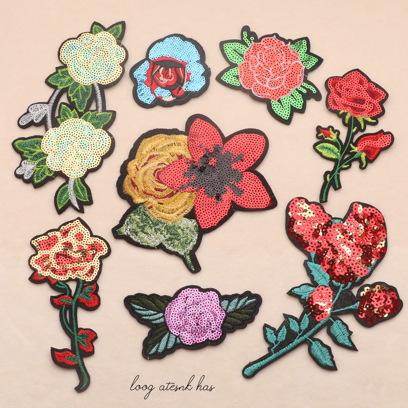 new PET bead sheet embroidered rose patch sticker clothing luggage accessories embroidery cloth sticker