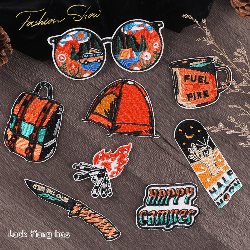 Hand account Iron on patches camping series cloth badge letter accessories embroidery patch sticker  cloth sticker
