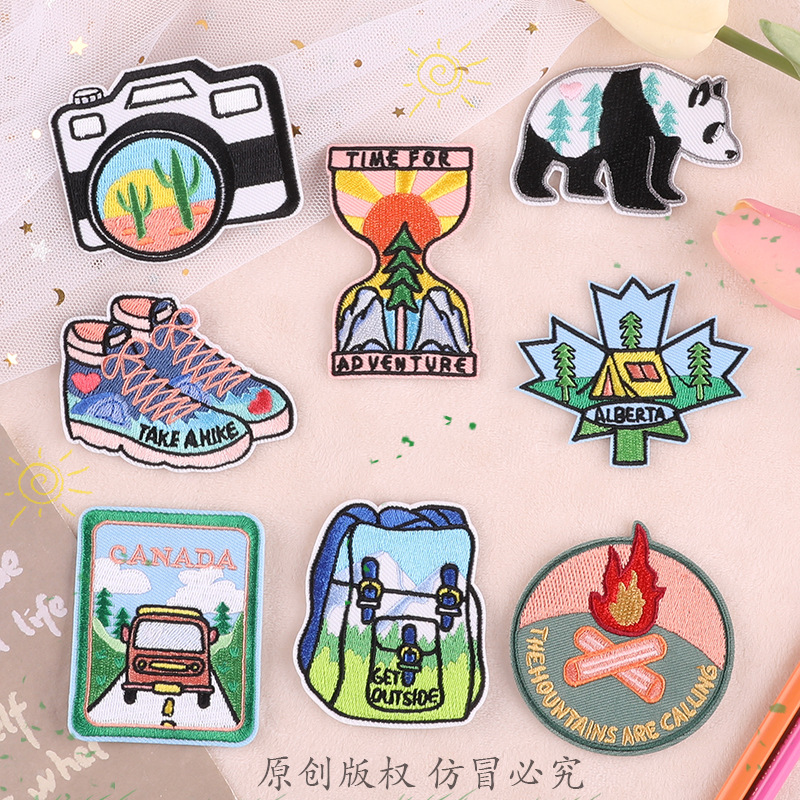 embroidery label, clothing accessories, embroidery stickers, letters, animal patches,  sources, camping cloth stickers