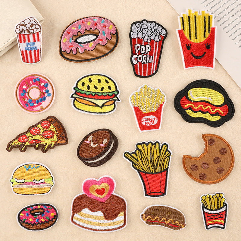 Iron on patches food burger fries embroidery sticker patch sticker clothing accessories shoe emblem cloth label cloth sticker