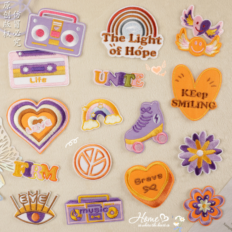 Iron on patches clothing accessories speaker rainbow English embroidery sticker adhesive patch patch badge cloth sticker