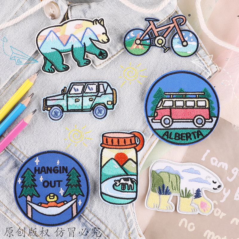 Iron on patches camping wind cloth label DIY adhesive-backed patch sticker clothing accessories embroidery sticker badge cloth sticker