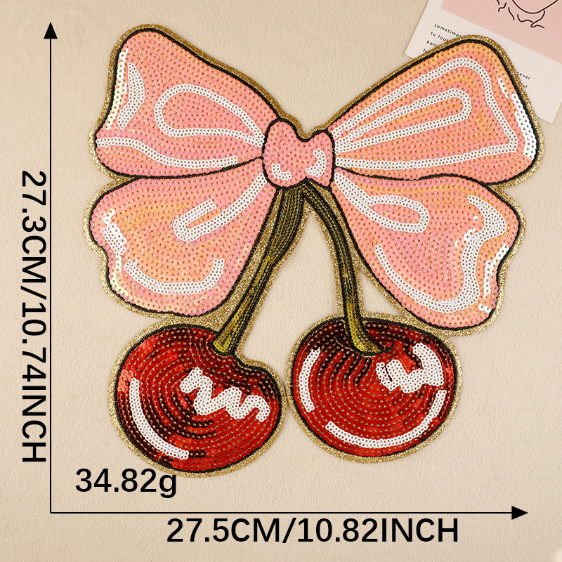 Patch Iron on patches embroidery sticker clothing accessories DIY clothing accessories sequined bow cherry patch sticker