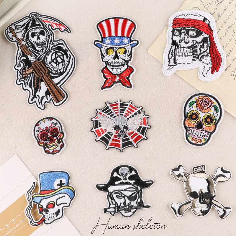 embroidery skull ghost head series shoe and hat bag clothing accessories adhesive patch embroidery cloth sticker