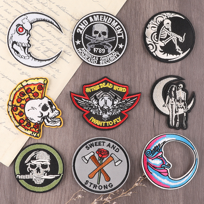 embroidery cloth label round badge punk style patch sticker clothing accessories Iron on patches hand account embroidery cloth sticker