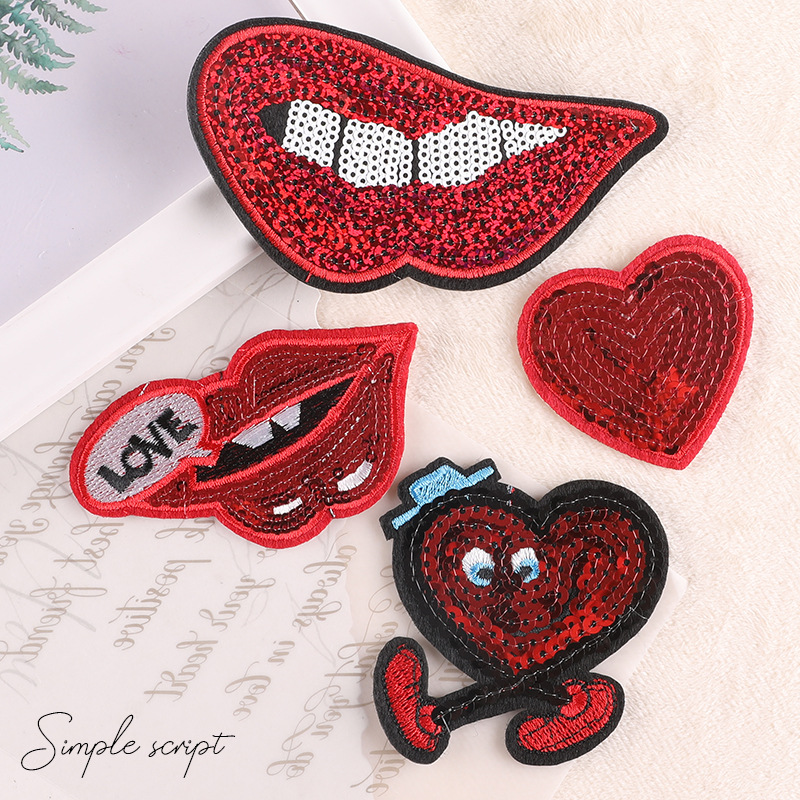 embroidery beads embroidery sequins cartoon love lips clothing accessories adhesive patch sticker embroidery sticker cloth sticker