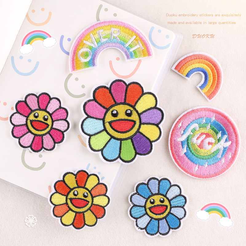 Self-adhesive embroidery badge hand account clothing accessories adhesive patch rainbow sun flower badge embroidery cloth sticker