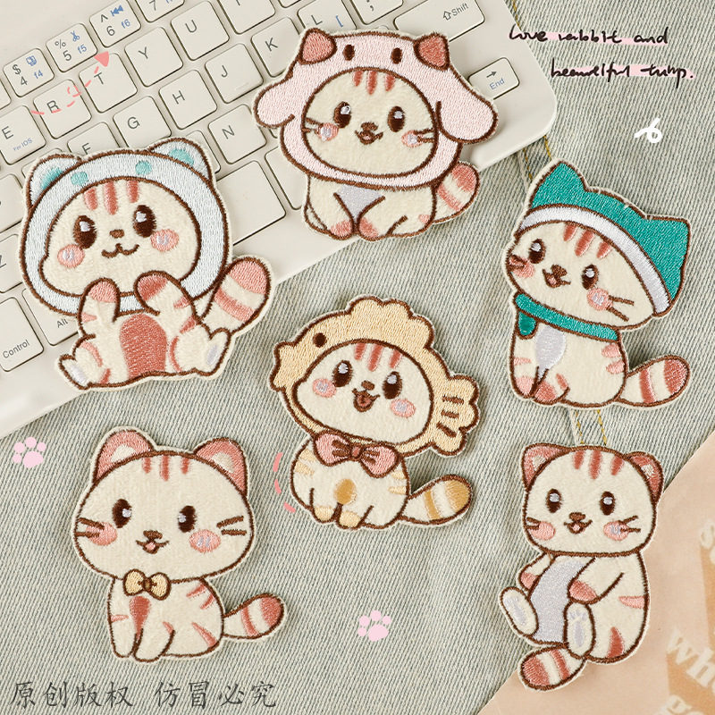 Iron on patches embroidery sticker badge clothing accessories cartoon plush cat cloth label badge patch cloth