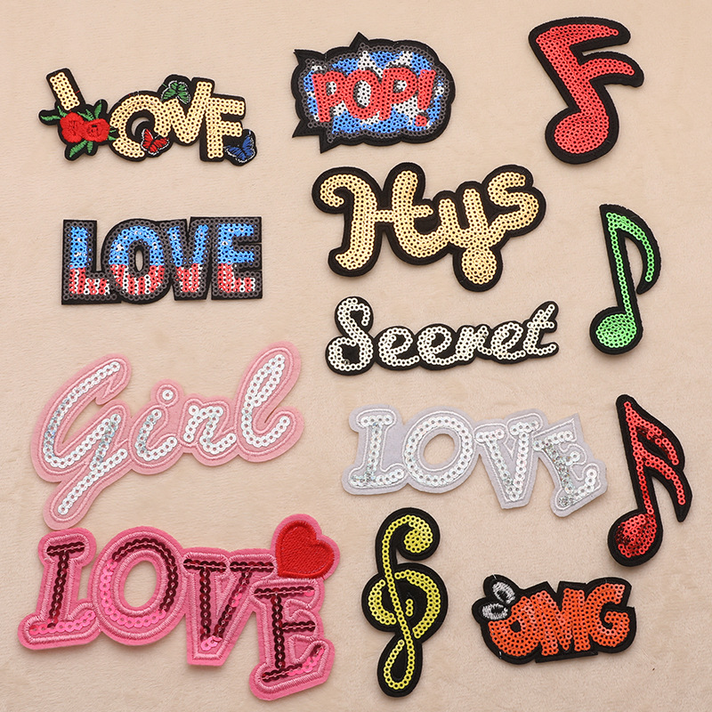 Iron on patches music note DIY patch sticker shoe and hat jewelry accessories clothing accessories sequins embroidery cloth sticker