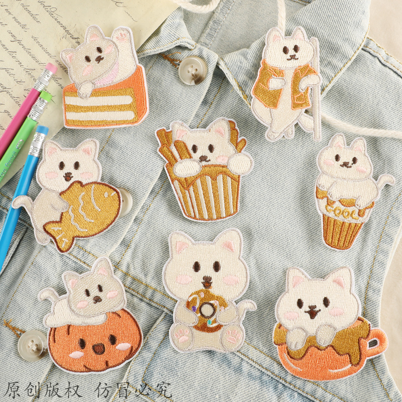 Iron on patches cartoon animation cat self-adhesive patch sticker clothing accessories DIY hand account embroidery sticker cloth sticker