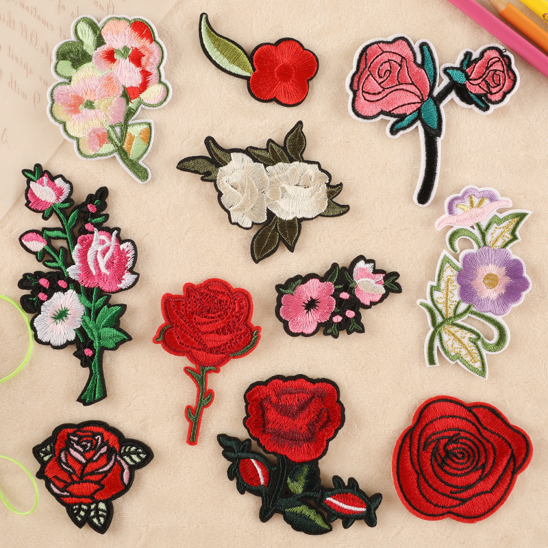 Iron on patches rose plum blossom series clothing accessories shoe bag accessories patch cloth label embroidery cloth sticker
