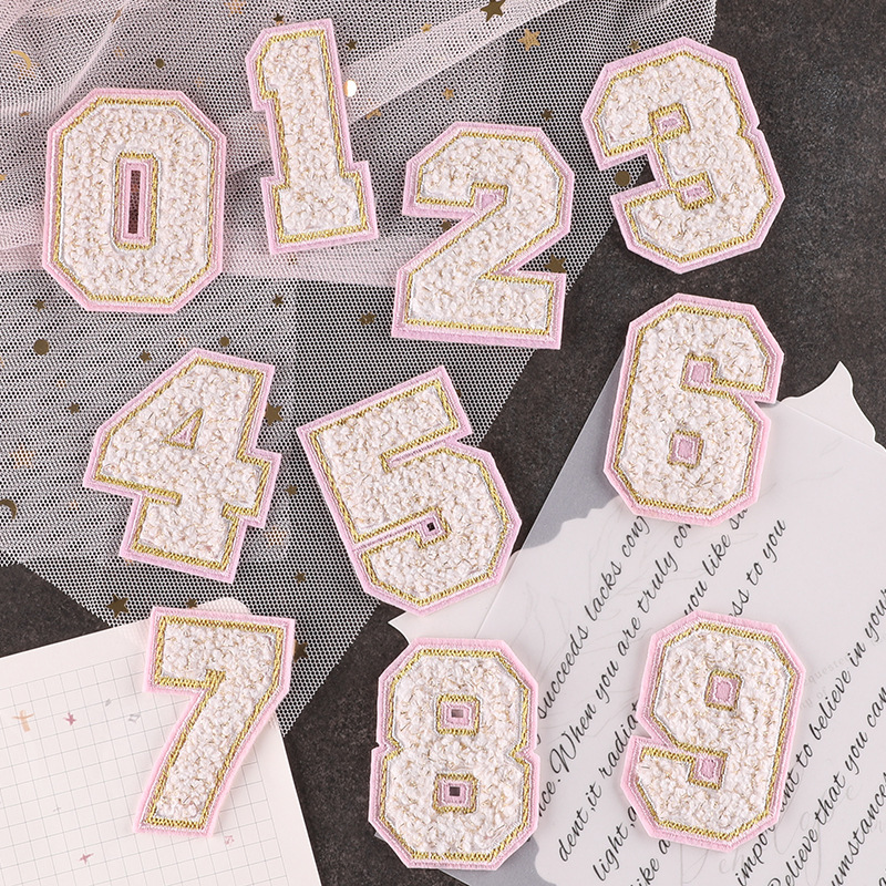 embroidery gold silk towel embroidery cloth label 0 to 9 hand account DIY clothing patch accessories embroidery cloth sticker