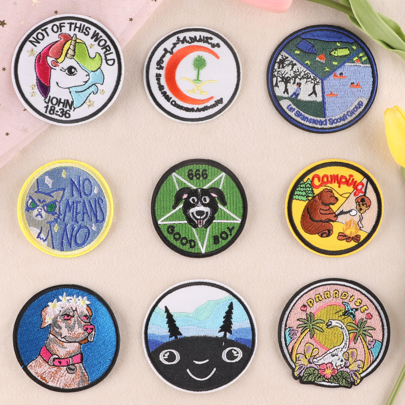 embroidery cloth sticker round animal avatar badge clothing accessories adhesive DIY patch sticker embroidery label