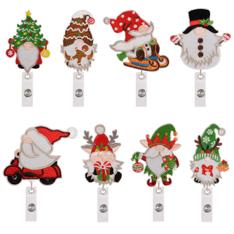 Christmas series easy-pull buckle cloth label telescopic buckle spring rope factory brand lanyard clothing accessories embroidery cloth sticker