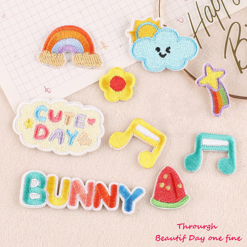 Iron on patches cartoon animation rainbow English letter patch sticker clothing accessories hand account DIY self-adhesive cloth sticker