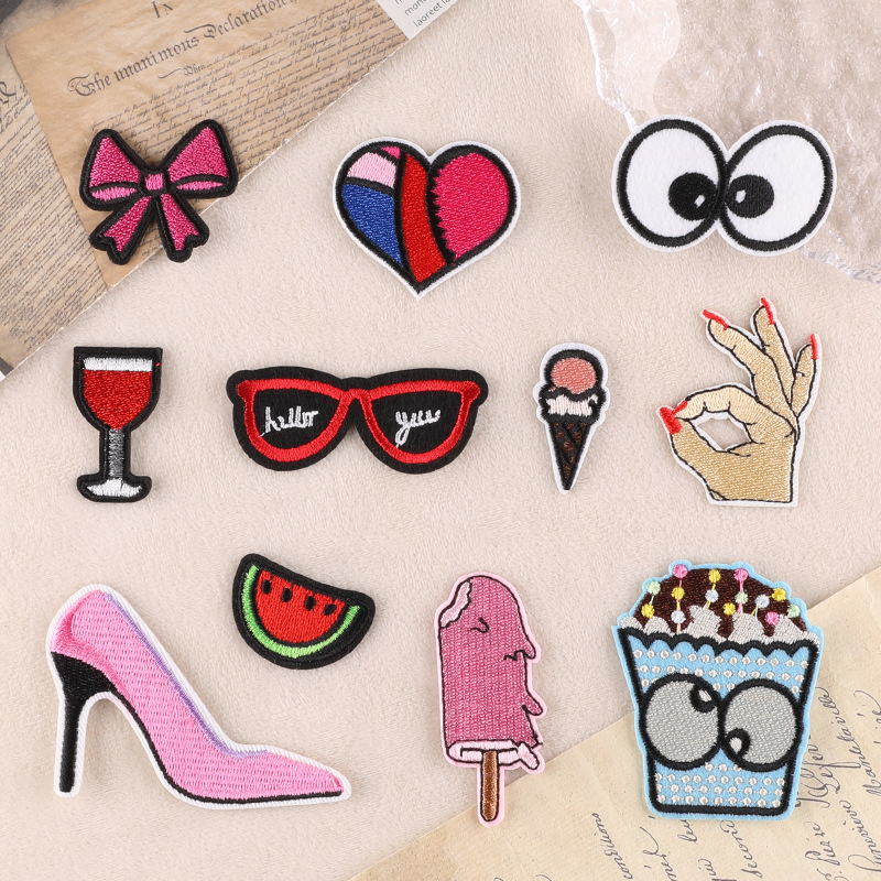 Embroidery sticker cloth sticker Iron on patches glasses high heels love cloth label DIY handmade accessories patch cloth sticker