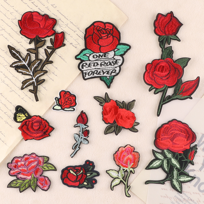 European and American popular clothing accessories handmade DIY patch sticker rose embroidery badge cloth sticker