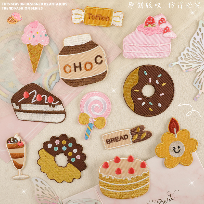 Iron on patches embroidery sticker DIY hand account shoes and hats food cake patch sticker accessories self-adhesive cloth sticker