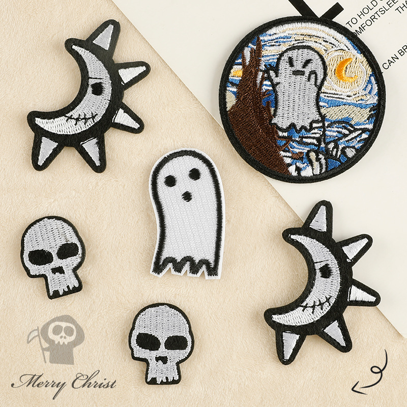 Iron on patches skull ghost badge cloth label clothing decoration accessories patch adhesive sticker DIY embroidery cloth sticker