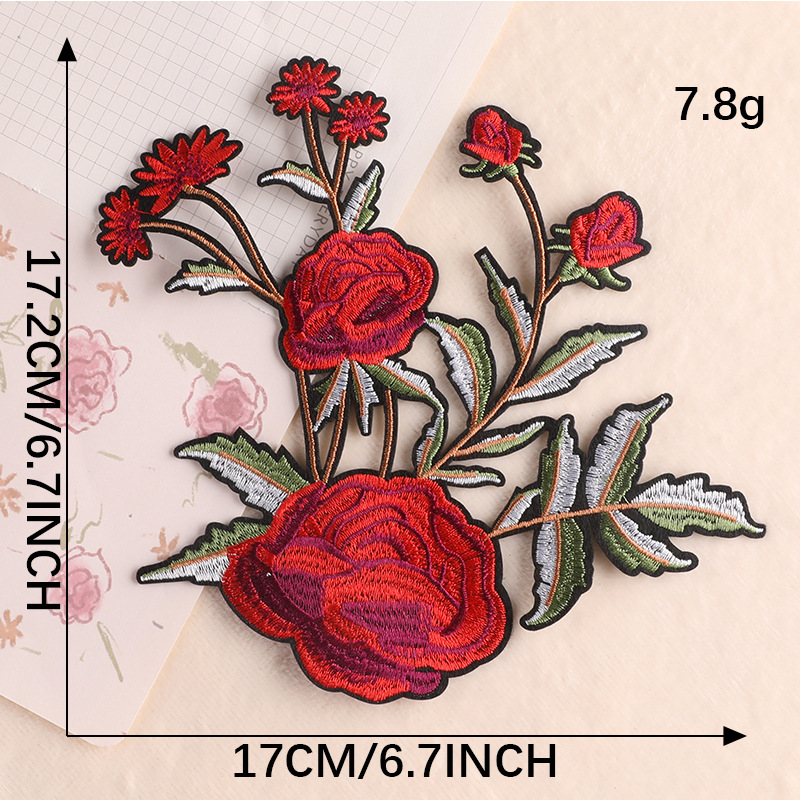 embroidery rose cloth label adhesive patch sticker European and American style clothing accessories hand account DIY embroidery cloth sticker