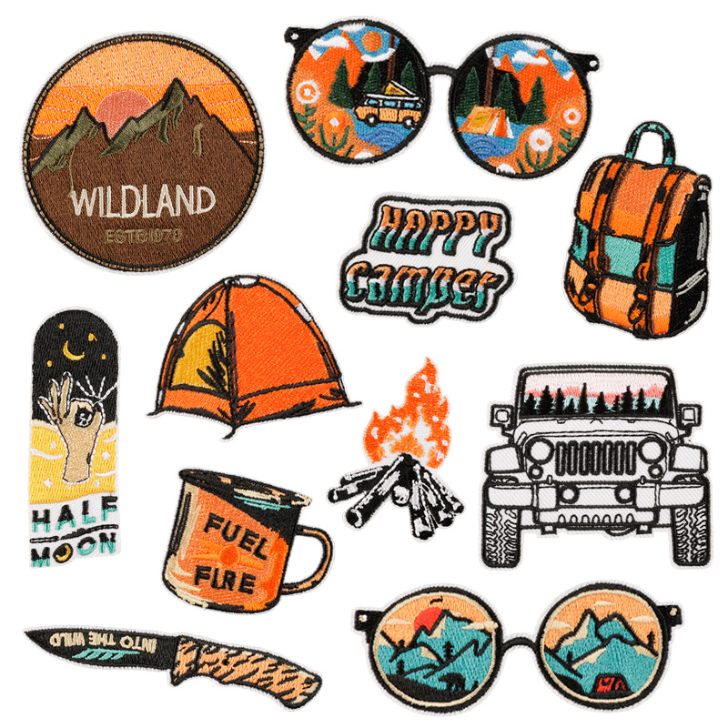 Iron on patches outdoor camping campfire tent badge cloth label clothing accessories patch sticker embroidery cloth sticker